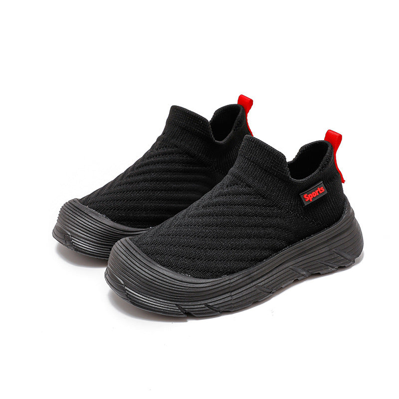 Kids Breathable Mesh Sports Shoes Black White Beige Soft Sole