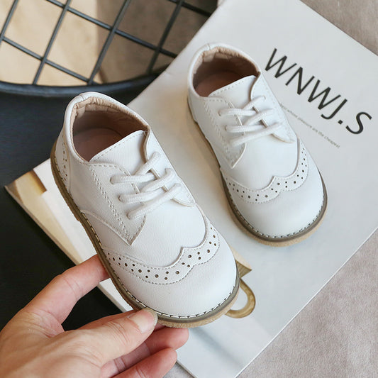Kids Leather Shoes White Black Brown Lace Up Spring 2024