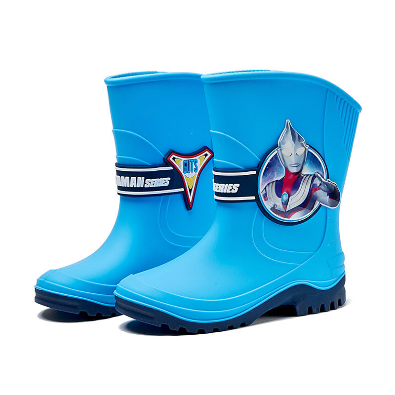 Children's Blue Rain Boots with Cat Design Non-Slip Sole