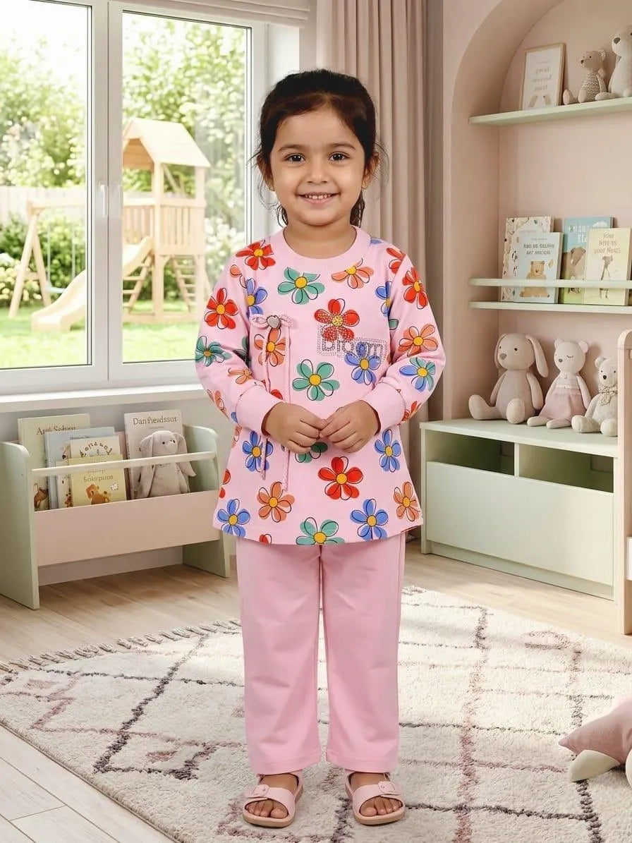 Summer Collection 2 Pcs Girl's Baby Doll Printed Shirt And Trouser