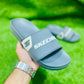 Men's Grey PU Leather Casual Slide Slippers Size 7-10