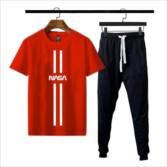 Men NASA Printed Red T-Shirt & Joggers Set