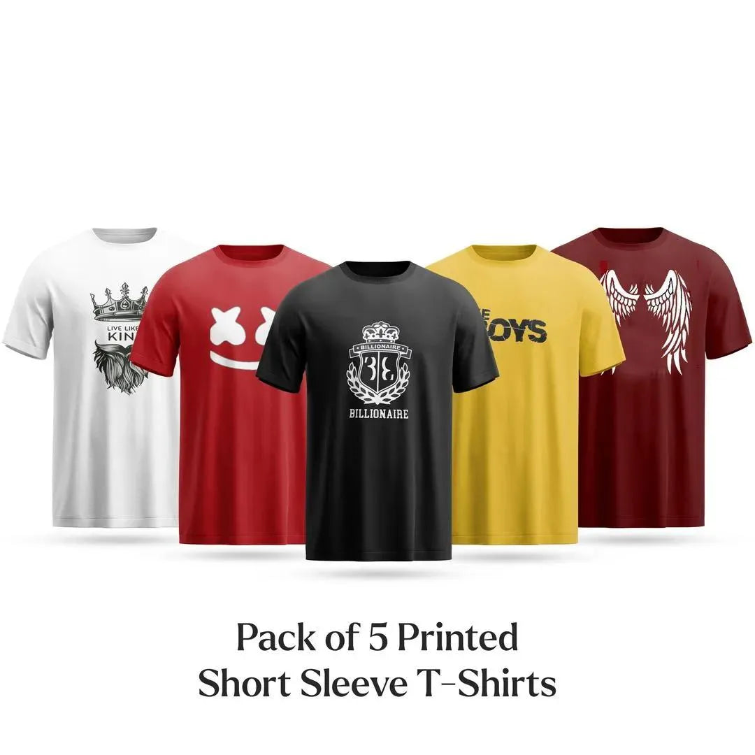 Men Printed T-Shirts Pack of 5 Multicolor Polyester