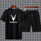 Men Black Markhor Graphic Tracksuit 2Pcs Jersey Shorts & T-Shirt