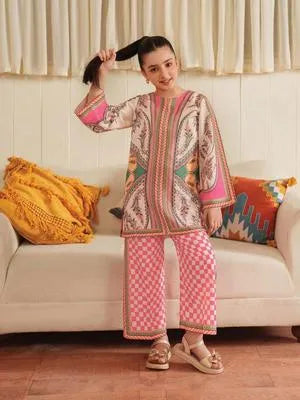 2 Pcs Girl's Arabic Lawn Printed Stitched Suit