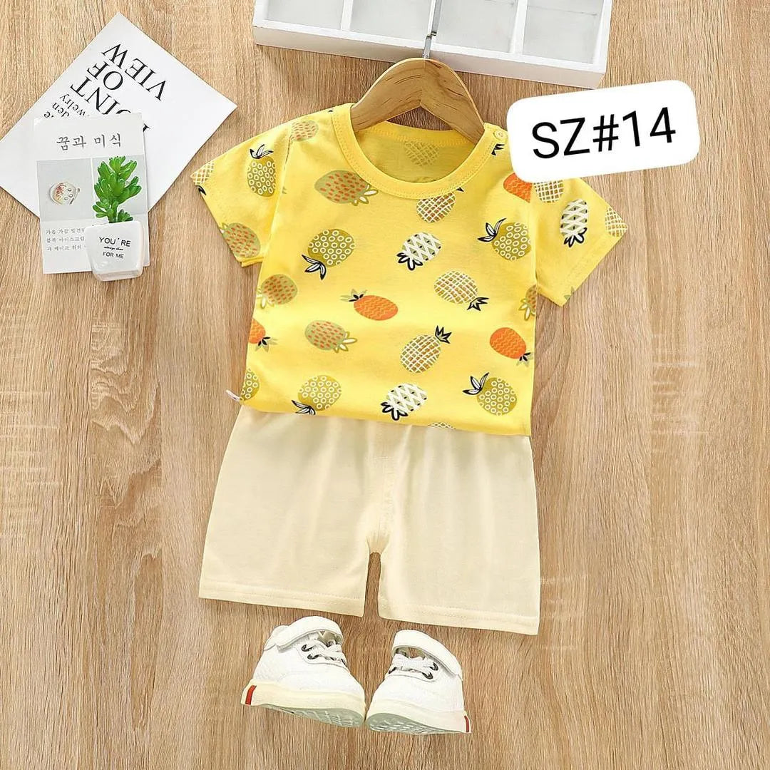 Kids Pineapple Print Night Suit Yellow Cream