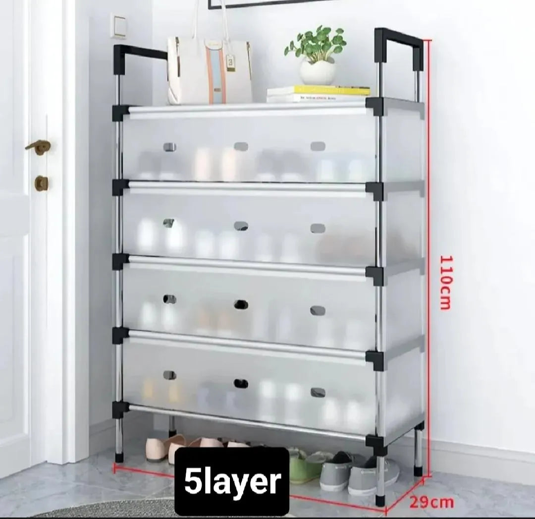 -Layer Stainless Steel Shoe Rack 110cm Tall