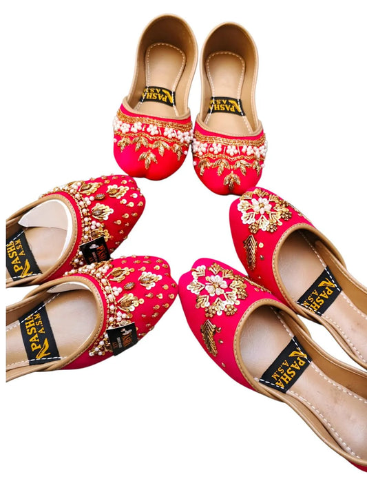 Women's Pink Velvet Rhinestone Fancy Khussa Shoes