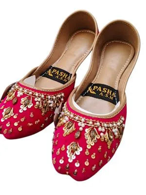Women's Pink Velvet Rhinestone Fancy Khussa Shoes