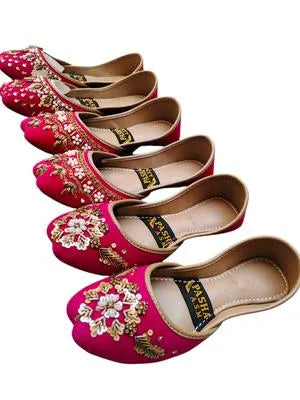 Women's Pink Velvet Rhinestone Fancy Khussa Shoes