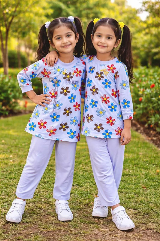Summer Collection 2 Pcs Girl's Baby Doll Printed Shirt And Trouser