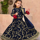 Blue Raw Silk Embroidered 3Pcs Girls Lehenga Set for Eid