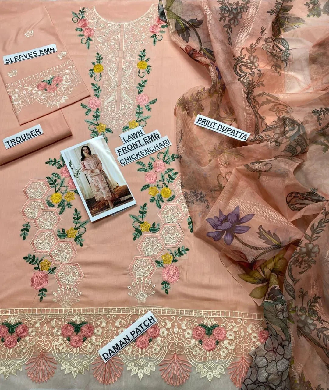 JADE 3 Pcs Unstitched Chikankari Embroidered Suit