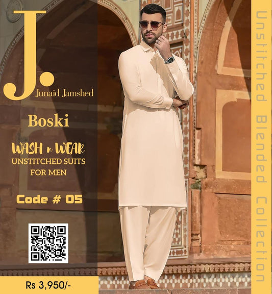 Unstitched Boski Men Suit Beige Wash & Wear