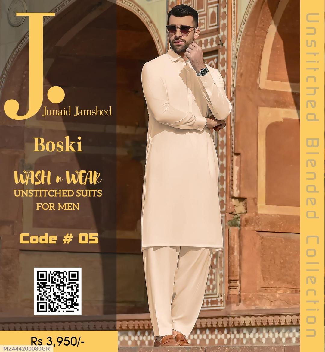 Unstitched Boski Men Suit Beige Wash & Wear