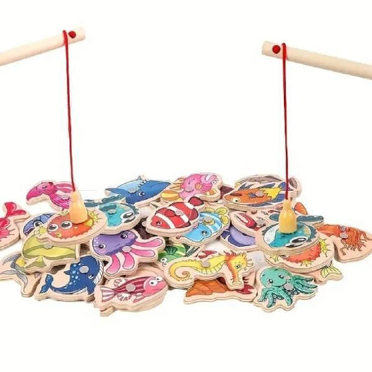 Magnetic Wooden Fish Toy Set for Kids Educational Play