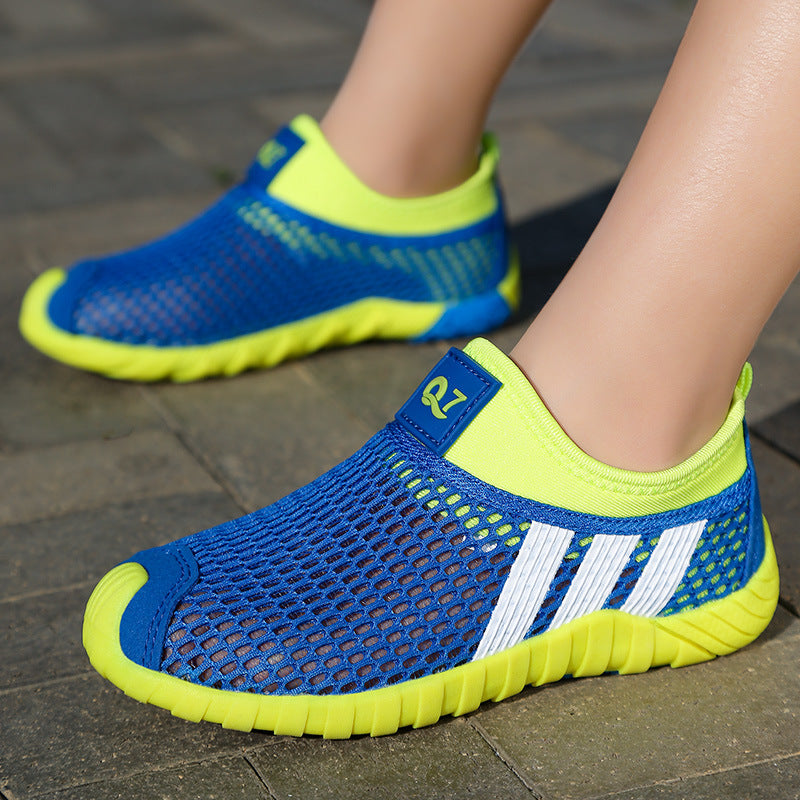 Kids Breathable Mesh Shoes Orange Navy 5-12Y