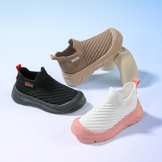 Kids Breathable Mesh Sports Shoes Black White Beige Soft Sole