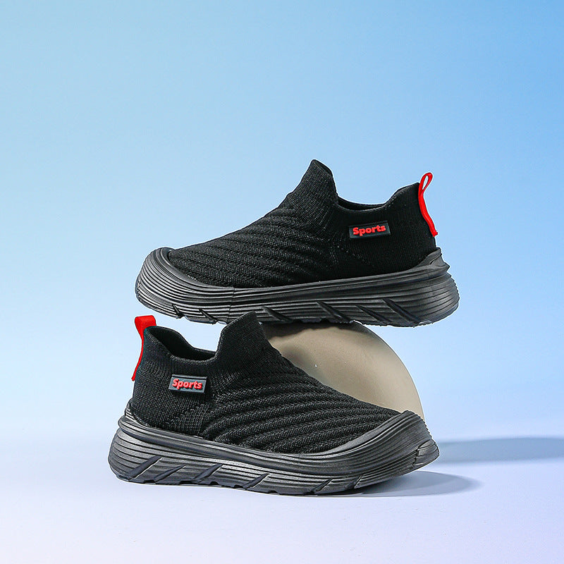 Kids Breathable Mesh Sports Shoes Black White Beige Soft Sole