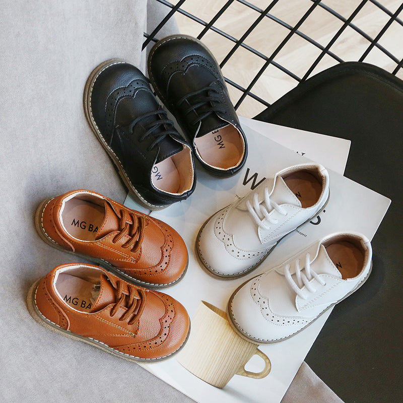 Kids Leather Shoes White Black Brown Lace Up Spring 2024