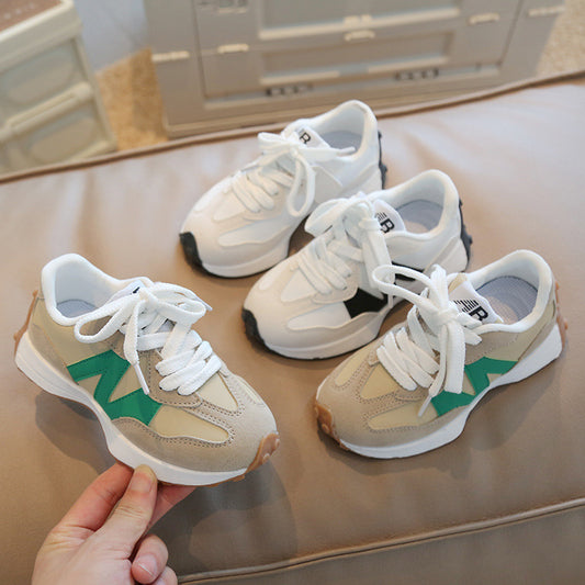 Kids White Korean Lace-Up Sports Shoes for Girls